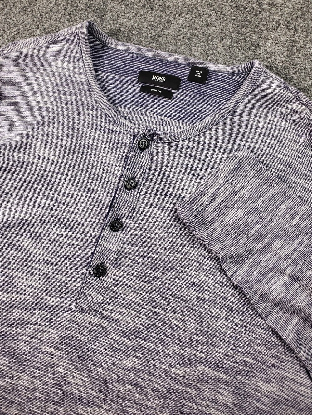 Hugo Boss Henley Shirt Medium Slim Fit Long Sleeve Button Collar Blue Heather